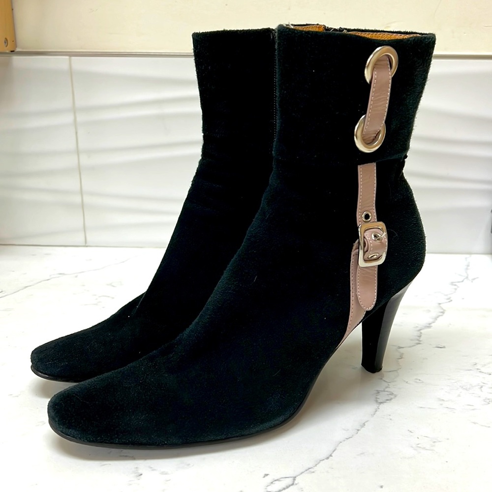 Black Suede & Leather Ankle Boots- 7.5